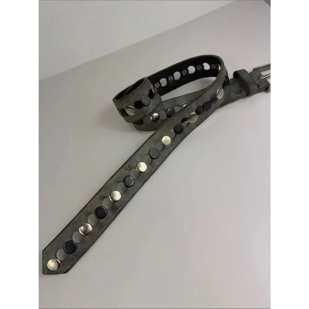 Brave Leather 1992 Gray Studded Cutout Belt Size 32 Made in Canada